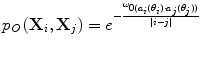 $$ p_{O} \left( {{\mathbf{X}}_{i} ,{\mathbf{X}}_{j} } \right) = e^{{ - \frac{{\omega_{{0(a_{i} (\theta_{i} ) \cdot a_{j} (\theta_{j} ))}} }}{|i - j|}}} $$
