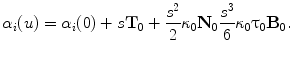 $$\alpha_{i} (u) = \alpha_{i} (0) + s{\mathbf{T}}_{0} + \frac{{s^{2} }}{2}\kappa_{0} {\mathbf{N}}_{0} \frac{{s^{3} }}{6}\kappa_{0} {\uptau }_{0} {\mathbf{B}}_{0} .$$
