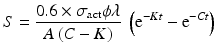 
$$ S=\frac{0.6\times {\sigma}_{\mathrm{act}}\phi \lambda }{A\left(C-K\right)}\kern0.24em \left({\mathrm{e}}^{-Kt}-{\mathrm{e}}^{-Ct}\right) $$
