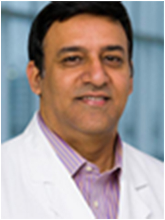 A profile photo of Avneesh Chhabra, with the credentials as M D, M B A, F A C R.