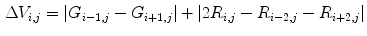 $$\begin{aligned} \Delta V_{i,j} =\left| {G_{i-1,j} -G_{i+1,j} } \right| +\left| {2R_{i,j} -R_{i-2,j} -R_{i+2,j} } \right| \end{aligned}$$