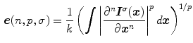 $$\begin{aligned} \varvec{e}(n,p,\sigma ) = \frac{1}{k} \left( \int \left| \frac{\partial ^n \varvec{I}^\sigma (\varvec{x})}{\partial \varvec{x}^n} \right| ^p d\varvec{x} \right) ^{1/p} \end{aligned}$$