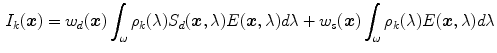 $$\begin{aligned} I_k(\varvec{x}) = w_d(\varvec{x})\int _\omega \rho _k(\lambda ) S_d(\varvec{x},\lambda )E(\varvec{x},\lambda ) d\lambda + w_s(\varvec{x})\int _\omega \rho _k(\lambda ) E(\varvec{x},\lambda ) d\lambda \end{aligned}$$