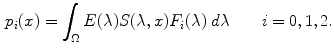 $$\begin{aligned} p_i (x) = \int _\Omega E(\lambda ) S(\lambda , x) F_i(\lambda ) \; d\lambda \qquad i = 0, 1, 2. \end{aligned}$$