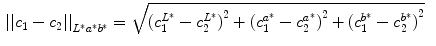 $$\begin{aligned} {||c_1-c_2||}_{L^*a^*b^*}&=\sqrt{{(c_1^{L^*}-c_2^{L^*})}^2+{(c_1^{a^*}-c_2^{a^*})}^2+{(c_1^{b^*}-c_2^{b^*})}^2}\end{aligned}$$