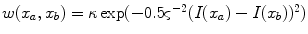 $$w(x_{a},x_{b})=\kappa \exp (-0.5\varsigma ^{-2}(I(x_{a})-I(x_{b}))^{2})$$