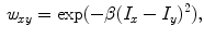 $$\begin{aligned} \textit{w}_{xy}=\exp (-\beta (I_x-I_y )^2 ), \end{aligned}$$