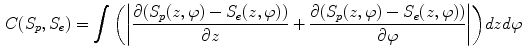 $$\begin{aligned} C(S_p ,S_e )=\int {\left( {\left| {\frac{\partial (S_p (z,\varphi )-S_e (z,\varphi ))}{\partial z}+\frac{\partial (S_p (z,\varphi )-S_e (z,\varphi ))}{\partial \varphi }} \right| } \right) } dzd\varphi \end{aligned}$$