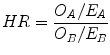 $$ HR = \frac{{O_{A} /E_{A} }}{{O_{B} /E_{B} }} $$