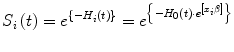 $$ S_{i} \left( t \right) = e^{{\left\{ { - H_{i} \left( t \right)} \right\}}} = e^{{\left\{ { - H_{0} \left( t \right) \cdot e^{{\left[ {x_{i} \beta } \right]}} } \right\}}} $$