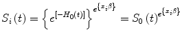 $$ S_{i} \left( t \right) = \left\{ {e^{{\left[ { - H_{0} \left( t \right)} \right]}} } \right\}^{{e^{{\left\{ {x_{i} \beta } \right\}}} }} = S_{0} \left( t \right)^{{e^{{\left\{ {x_{i} \beta } \right\}}} }} $$