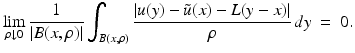 $$\displaystyle{ \lim _{\rho \downarrow 0} \frac{1} {\vert B(x,\rho )\vert }\int _{B(x,\rho )}\frac{\vert u(y) -\tilde{ u}(x) - L(y - x)\vert } {\rho } \,dy\ =\ 0. }$$