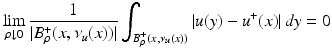 $$\displaystyle{\lim _{\rho \downarrow 0} \frac{1} {\vert B_{\rho }^{+}(x,\nu _{u}(x))\vert }\int _{B_{\rho }^{+}(x,\nu _{u}(x))}\vert u(y) - u^{+}(x)\vert \,dy = 0}$$