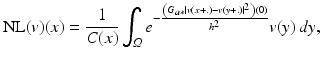 $$\displaystyle{ {\mathrm{NL}}(v)(x) = \frac{1} {C(x)}\int _{\varOmega }e^{-\frac{\left (G_{a{\ast}}\left \vert v(x+.)-v(y+.)\right \vert ^{2}\right )(0)} {h^{2}} }v(y)\,dy, }$$