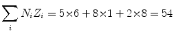 $$ \sum_{i} N_{i}Z_{i} = 5 { \times} 6 + 8 {\times} 1 + 2 {\times} 8 = 54 $$