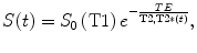 
$$ S(t)={S}_0\left(\mathrm{T}1\right){e}^{-\frac{ TE}{\mathrm{T}2,\mathrm{T}2*(t)}}, $$
