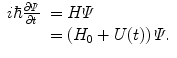 
$$ \begin{array}{clclclclc} i\hbar \frac{{\partial \varPsi }}{{\partial t}}&= H\varPsi \\&= \left( {{H_0}+ U(t)} \right)\varPsi .\end{array} $$
