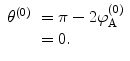 
$$ \begin{array}{clclclclc} {\theta^{(0) }}&= \pi -2\varphi_{\mathrm{ A}}^{(0) } \\&= 0.\end{array} $$
