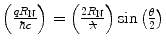 
$$ \left( {\frac{{q{R_{\mathrm{ N}}}}}{{\hbar c}}} \right)=\left( {\frac{{2{R_{\mathrm{ N}}}}}{\rlap{\text{--}}{\lambda}}} \right) \sin \left( {\frac{\theta }{2}} \right) $$
