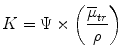 $$ K=\Psi \times \left(\frac{{\overline{\mu}}_{tr}}{\rho}\right) $$