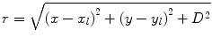 
$$r=\sqrt{{{(x-{{x}_{l}})}^{2}}+{{(y-{{y}_{l}})}^{2}}+{{D}^{2}}}$$
