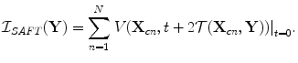 
$$ {\cal I}_{SAFT} ({\bf{Y}}) = \sum\limits_{n = 1}^N {\left. {V( {{\bf{X}}_{cn} ,t + 2{\cal T}( {{\bf{X}}_{cn} ,{\bf{Y}}} )} )} \right|} _{t = 0} . $$
