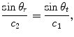 
$$ \frac{\sin {{\theta }_{r}}}{{{c}_{2}}}=\frac{\sin {{\theta }_{t}}}{{{c}_{1}}}, $$
