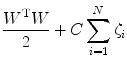 
$$ \frac{{{W^{\mathrm{T}}}W}}{2}+C\sum\limits_{i=1}^N {{\zeta_i}} $$
