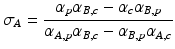 
$$ {\sigma}_A=\frac{\alpha_p{\alpha}_{B,c}-{\alpha}_c{\alpha}_{B,p}}{\alpha_{A,p}{\alpha}_{B,c}-{\alpha}_{B,p}{\alpha}_{A,c}} $$
