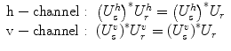 
$$ \begin{array}{l}\mathrm{h}-\mathrm{channel}:\;{\left({U}_s^h\right)}^{*}{U}_r^h={\left({U}_s^h\right)}^{*}{U}_r\hfill \\ {}\mathrm{v}-\mathrm{channel}:\;{\left({U}_s^v\right)}^{*}{U}_r^v={\left({U}_s^v\right)}^{*}{U}_r\hfill \end{array} $$
