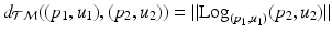 $$d_{\mathcal {TM}}((p_1, u_1), (p_2, u_2)) = \Vert {{\mathrm{Log}}}_{(p_1, u_1)} (p_2, u_2)\Vert $$