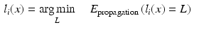 $$\begin{aligned} l_i(x)&= \mathop {\hbox {arg}\,\hbox {min}}\limits _L \quad E_{\text {propagation}} \left( l_i(x) = L \right) \end{aligned}$$