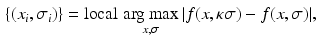 $$\begin{aligned} \{(x_i, \sigma _i)\} = \text {local} \, \mathop {\text {arg max}}\limits _{x,\sigma } | f(x, \kappa \sigma ) - f(x, \sigma ) |, \end{aligned}$$