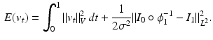 $$\begin{aligned} E(v_t) = \int _0^1 \Vert v_t\Vert ^2_V \, dt + \frac{1}{2\sigma ^2} \Vert I_0 \circ \phi _1^{-1} - I_1\Vert ^2_{L^2}. \end{aligned}$$