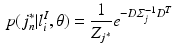 $$\begin{aligned} p(j^*_n|l^I_{i},\mathcal {\theta })=\frac{1}{Z_{j^*}}e^{-D\varSigma _j^{-1}D^T} \end{aligned}$$