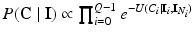 $$P(\mathbf {C} \mid \mathbf {I}) \propto \prod _{i=0}^{Q-1} e^{-U(C_i \mid \mathbf {I}_i, \mathbf {I}_{N_i})}$$