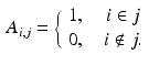 $$\begin{aligned} A_{i,j}=\bigg \{ \begin{array}{ccc} 1, &{} &{} i \in j \\ 0, &{} &{} i \notin j. \end{array} \end{aligned}$$