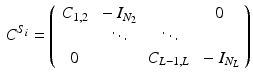 $$\begin{aligned} C^{S_i}= \left( \begin{array}{cccc} C_{1,2} &{} -I_{N_2} &{} &{} 0\\ &{}\ddots &{} \ddots &{}\\ 0&{} &{}C_{L-1,L} &{} -I_{N_L} \end{array} \right) \end{aligned}$$