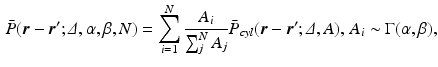 $$\begin{aligned} \bar{P}({\varvec{r}} - {\varvec{r}}'; {\varDelta }, \alpha , \beta , N)=\sum _{i=1}^N \frac{A_i}{\sum _j^N A_j } \bar{P}_{cyl}({\varvec{r}} - {\varvec{r}}'; {\varDelta }, A),\, A_i\sim \Gamma (\alpha ,\beta ), \end{aligned}$$