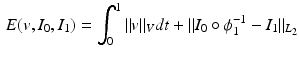 $$\begin{aligned} E(v, I_0, I_1) = \int _{0}^{1}\Vert v\Vert _Vdt + \Vert I_0 \circ \phi _1^{-1} - I_1\Vert _{L_2} \end{aligned}$$