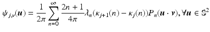 $$\begin{aligned} \psi _{j,{\varvec{v}}}({\varvec{u}})=\frac{1}{2\pi }\sum _{n=0}^{\infty }\frac{2n+1}{4\pi }\lambda _n(\kappa _{j+1}(n)-\kappa _j(n))P_n({\varvec{u}}\cdot {\varvec{v}}), \forall {\varvec{u}}\in {\mathbb S}^2 \end{aligned}$$