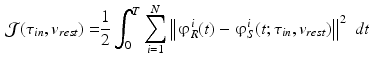 $$\begin{aligned} {\mathcal {J}}(\tau _{in},v_{rest})= & {} \frac{1}{2} \int _0^T\sum _{i=1}^N \left| \left| \upvarphi _{R}^i(t)-\upvarphi _{S}^i(t;\tau _{in},v_{rest}) \right| \right| ^2 \,\, dt \end{aligned}$$