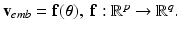 $$\mathbf {v}_{emb} = \mathbf {f}(\varvec{\theta }),~\mathbf {f}:\mathbb {R}^p \rightarrow \mathbb {R}^q.$$