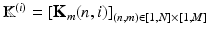 $$\mathbb {K}^{(i)} = \left[ \mathbf {K}_m (n,i) \right] _{(n,m) \in [1,N] \times [1,M]}$$