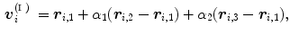 $$\begin{aligned} \varvec{v}_i^{(\fancyscript{I})} = \varvec{r}_{i,1} + \alpha _1 (\varvec{r}_{i,2} - \varvec{r}_{i,1}) + \alpha _2 (\varvec{r}_{i,3} - \varvec{r}_{i,1}) , \end{aligned}$$