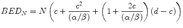 
$$ BE{D}_N=N\left(c+\frac{c^2}{\left(\alpha /\beta \right)}+\left(1+\frac{2c}{\left(\alpha /\beta \right)}\right)\left(d-c\right)\right) $$
