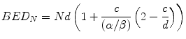 
$$ BE{D}_N=Nd\left(1+\frac{c}{\left(\alpha /\beta \right)}\left(2-\frac{c}{d}\right)\right) $$
