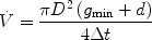 $$\dot V = \frac{{\pi D^2 \left(g_{\min } + d\right)}}{{4\Delta t}}$$