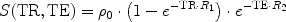 $$S(\textrm{TR},\textrm{TE}) = {\rho _0} \cdot \big(1 - {e^{ - \textrm{TR} \cdot {R_1}}}\big) \cdot {e^{ - \textrm{TE} \cdot {R_2}}}$$