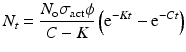 
$$ {N}_t=\frac{N_{\mathrm{o}}{\sigma}_{\mathrm{act}}\phi }{C-K}\left({\mathrm{e}}^{-Kt}-{\mathrm{e}}^{-Ct}\right) $$
